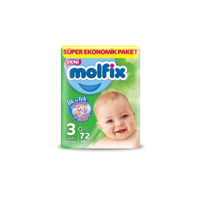 پوشک مولفیکس سایز 3 اونتاژ 72 تایی molfix