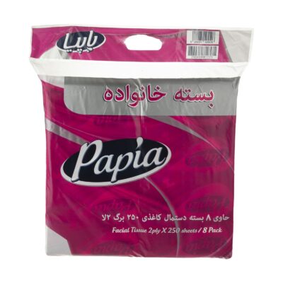 دستمال کاغذی ۸ عددی خانواده پاپیا ۲۵۰ برگ ۲ لایه اقتصادی